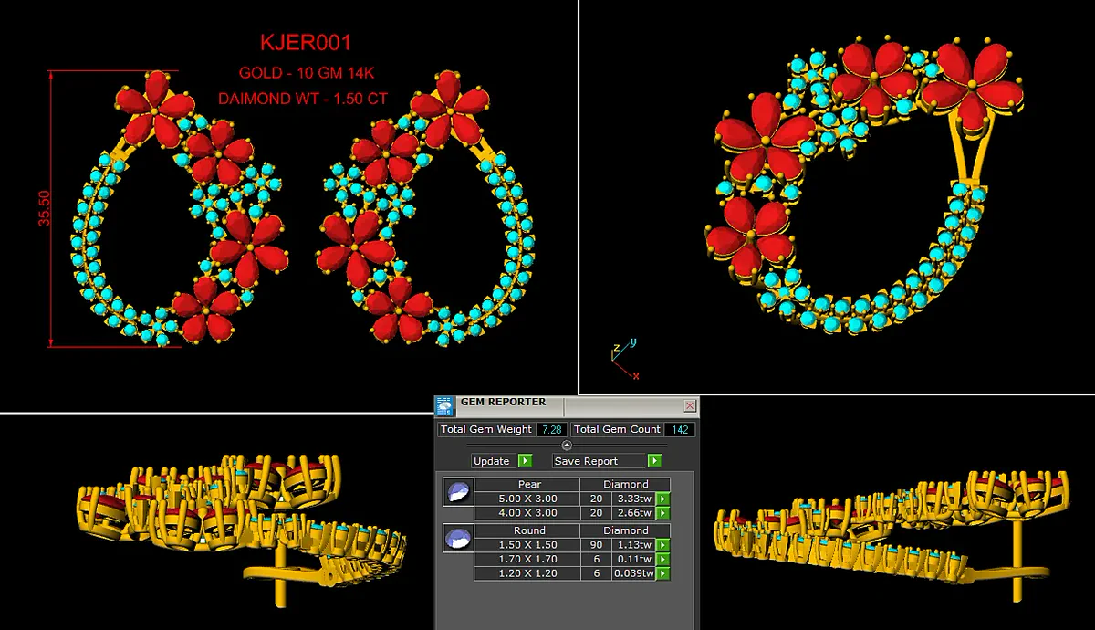 Matrix 3D working sheet for floral hoop earrings