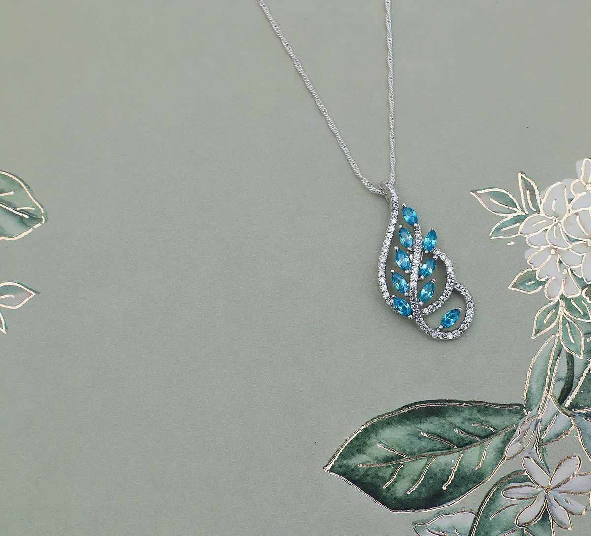 Blue Drop Pendant in silver, product photograph