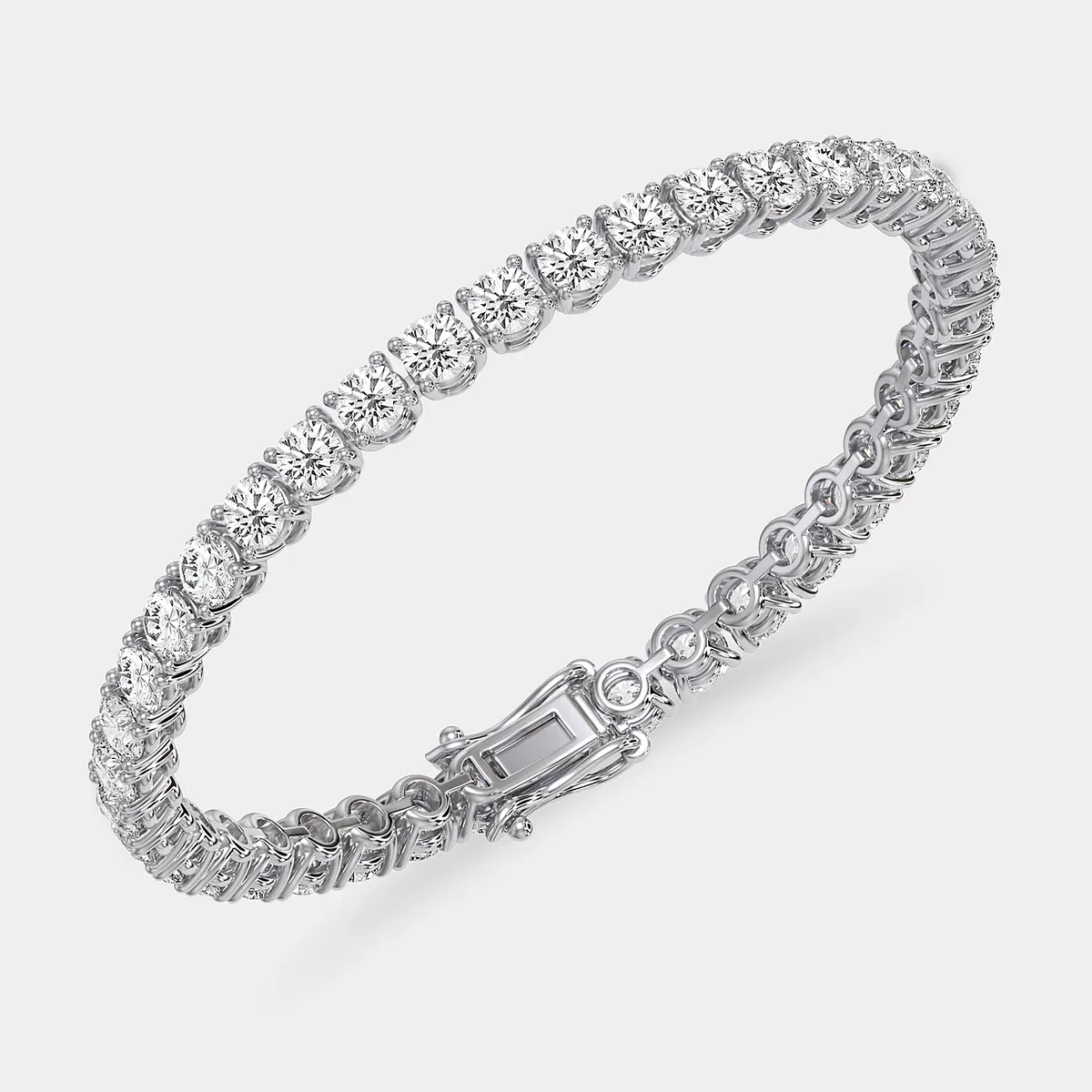 Tennis bracelet in white gold, open view