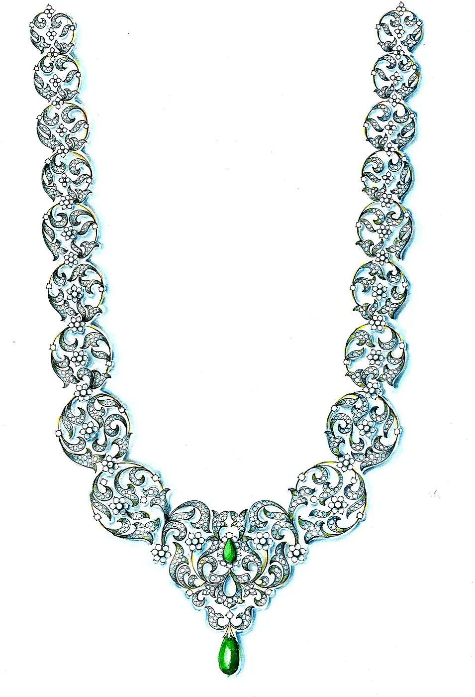 Emerald Line Necklace manual jewellery sketch