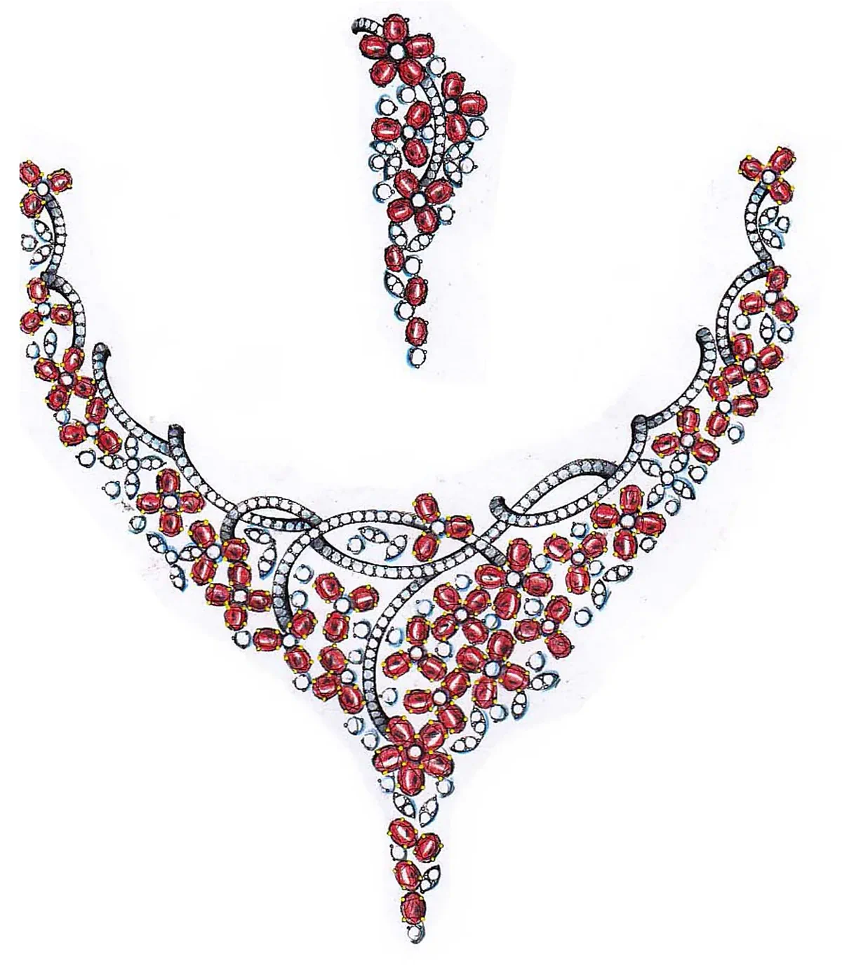 Ruby Bridal Necklace manual jewellery sketch