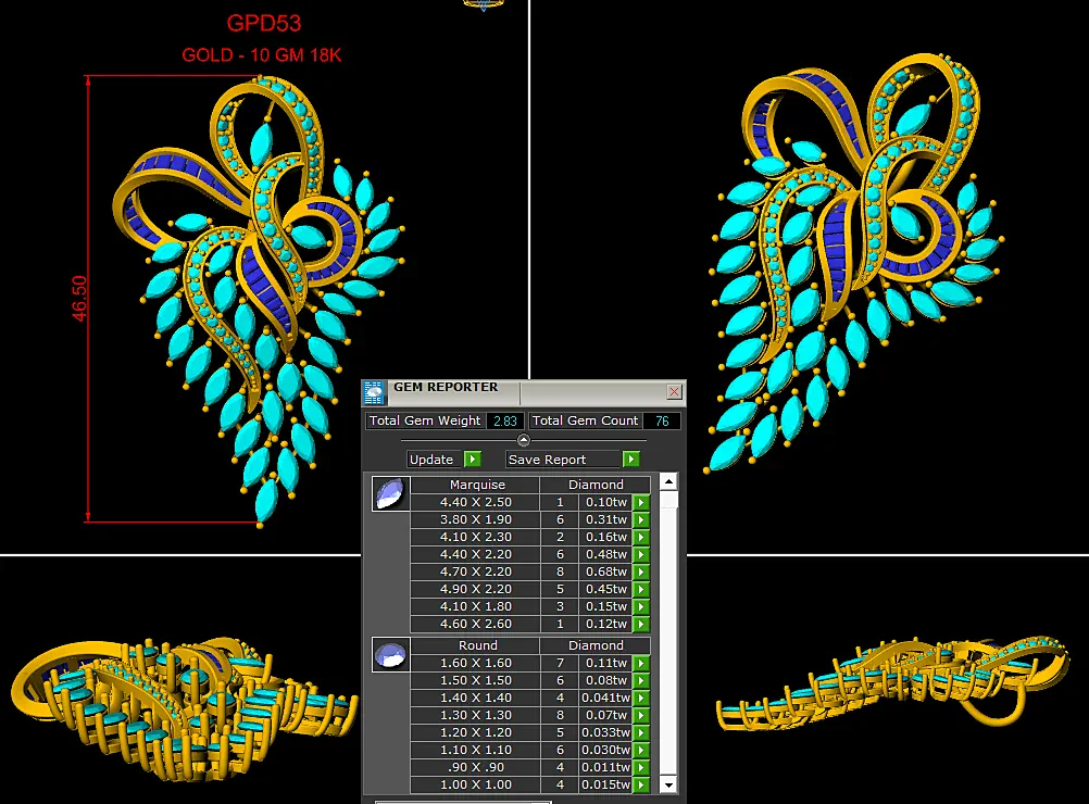 CAD development sheet for a ribbon bow pendant