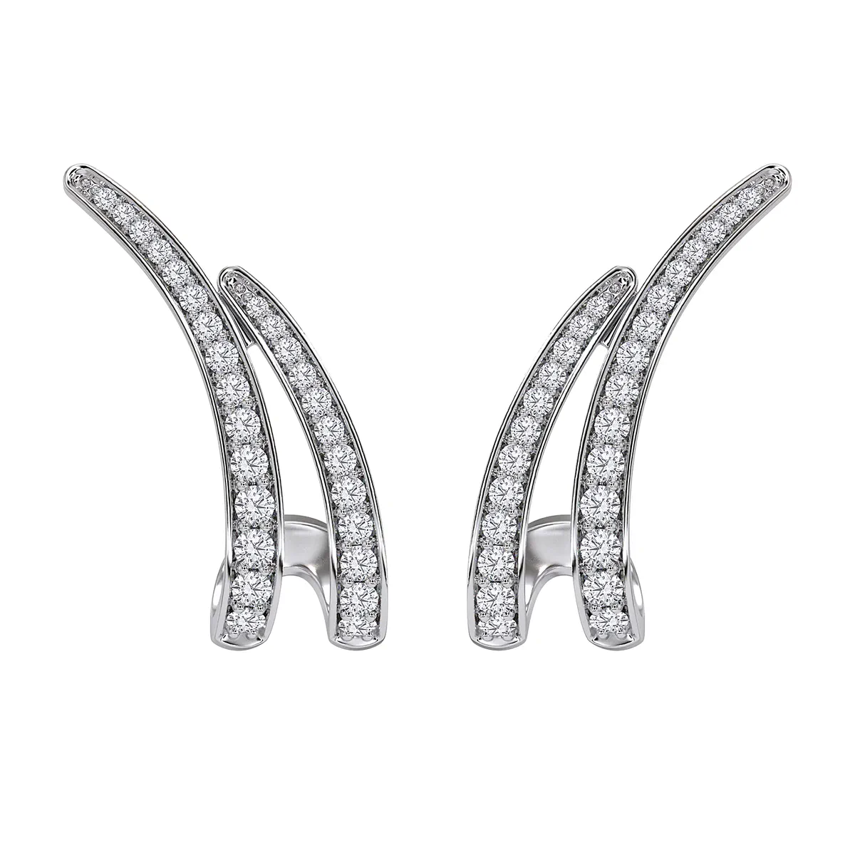 Twin Line J-Hoop Earrings rendered in White gold