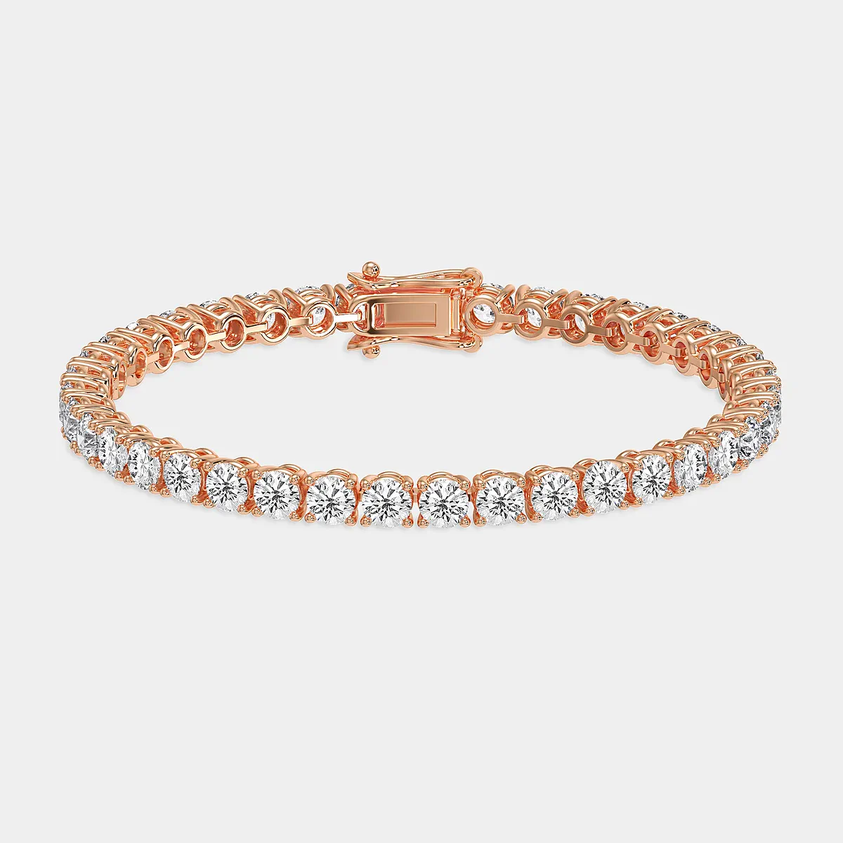 Tennis bracelet in rose gold, closed view