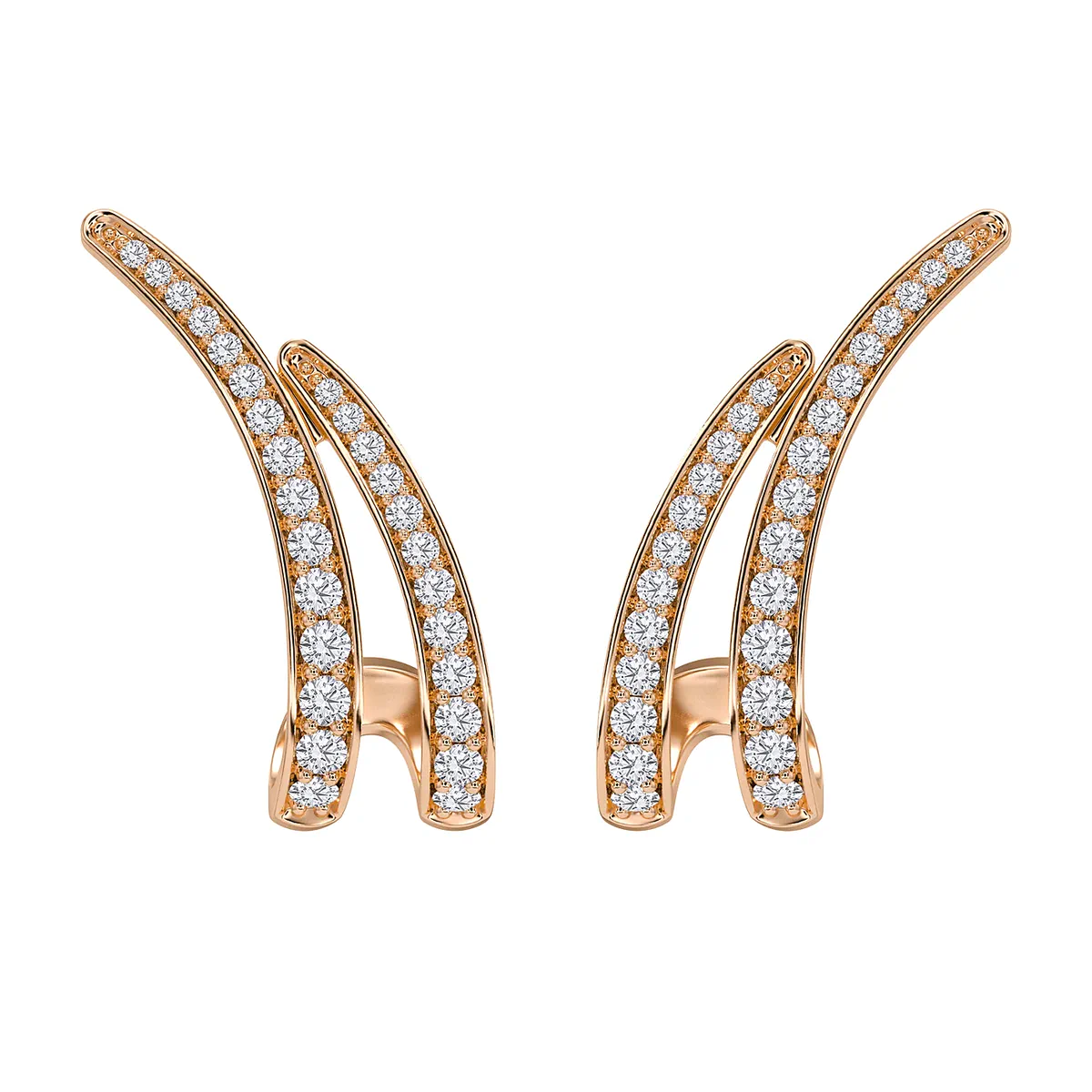 Twin Line J-Hoop Earrings rendered in Rose gold