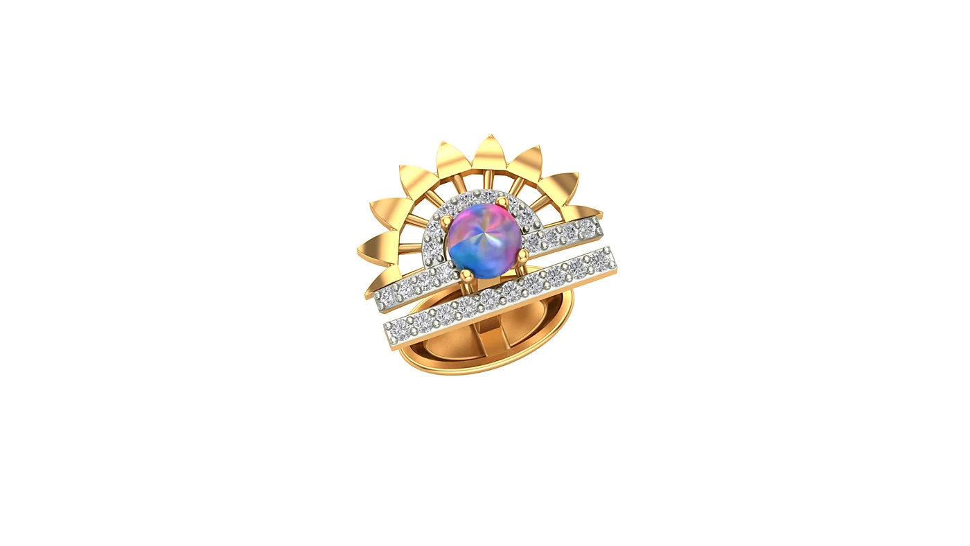 Sunburst cufflink with opal centre, front angle