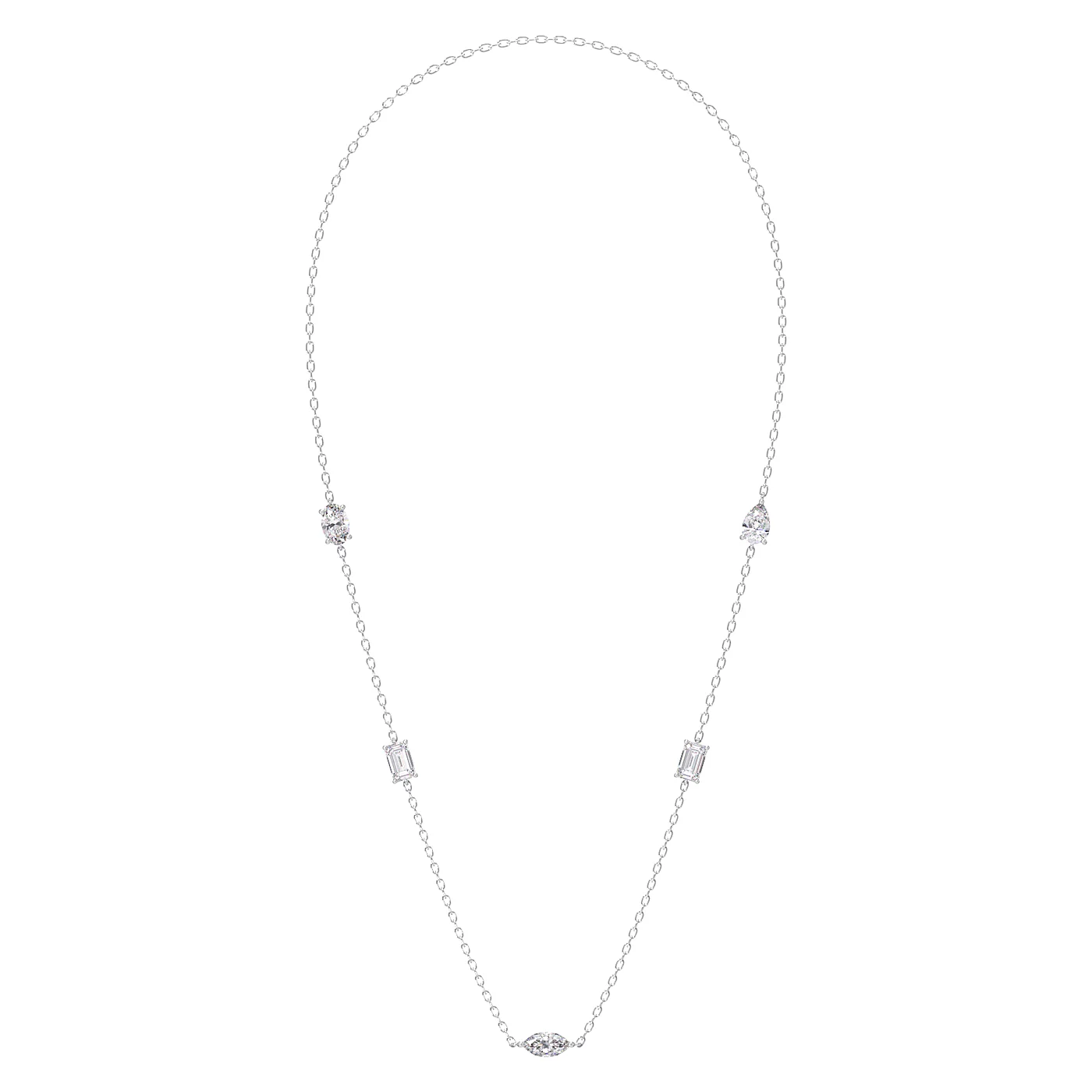 Station Chain Necklace rendered in White gold