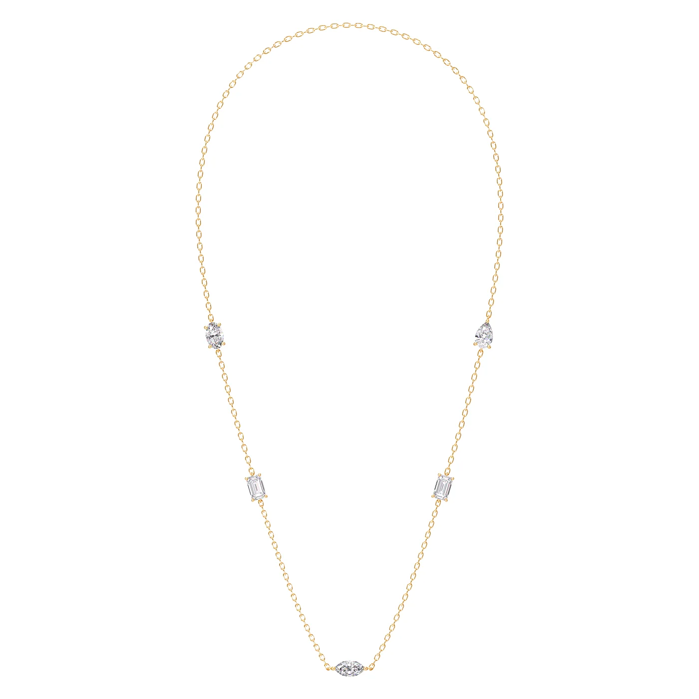 Station chain necklace in yellow gold, front view