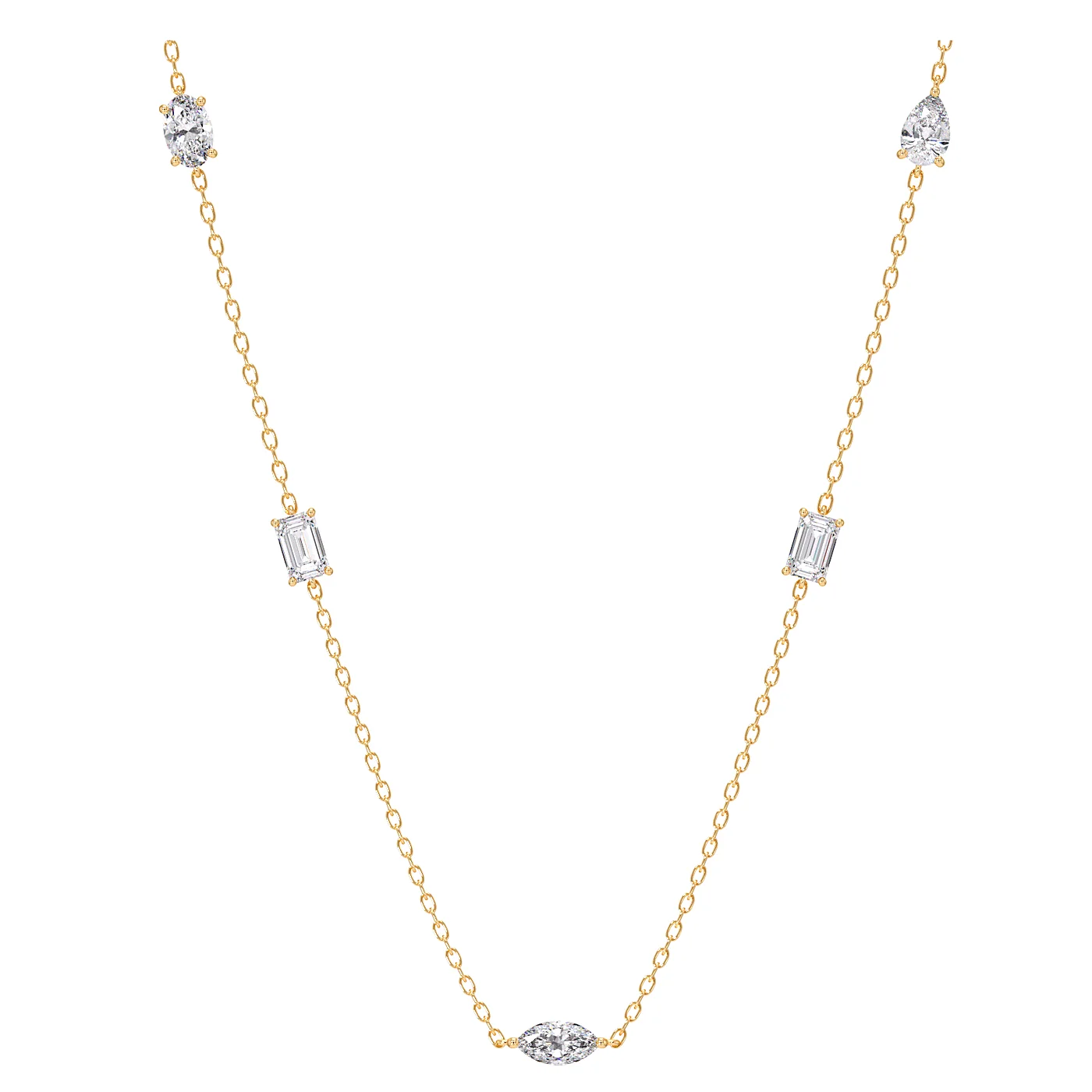 Station chain necklace in yellow gold, second angle