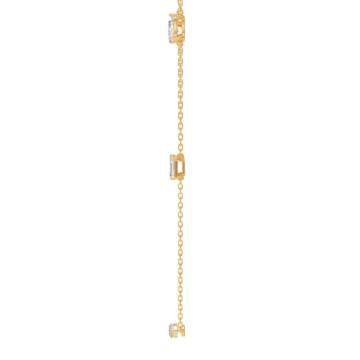 Station chain necklace in yellow gold, side view