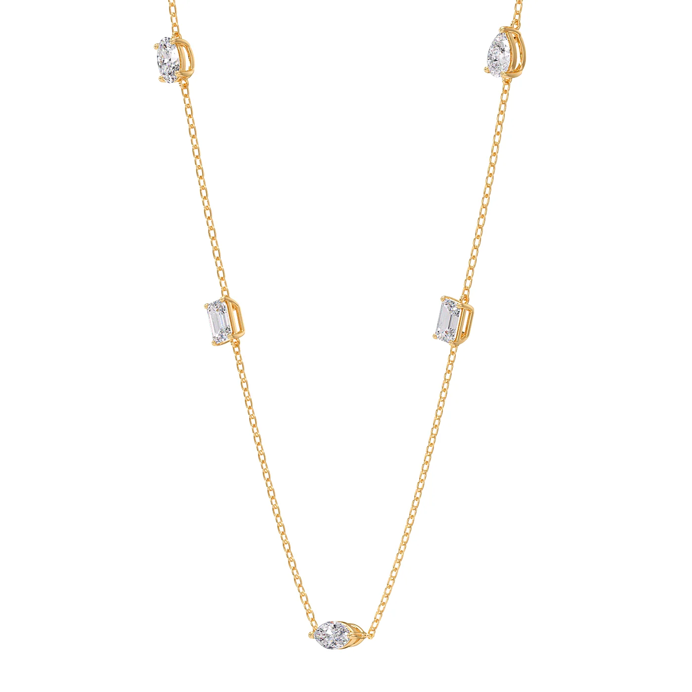 Station chain necklace in yellow gold, detail view