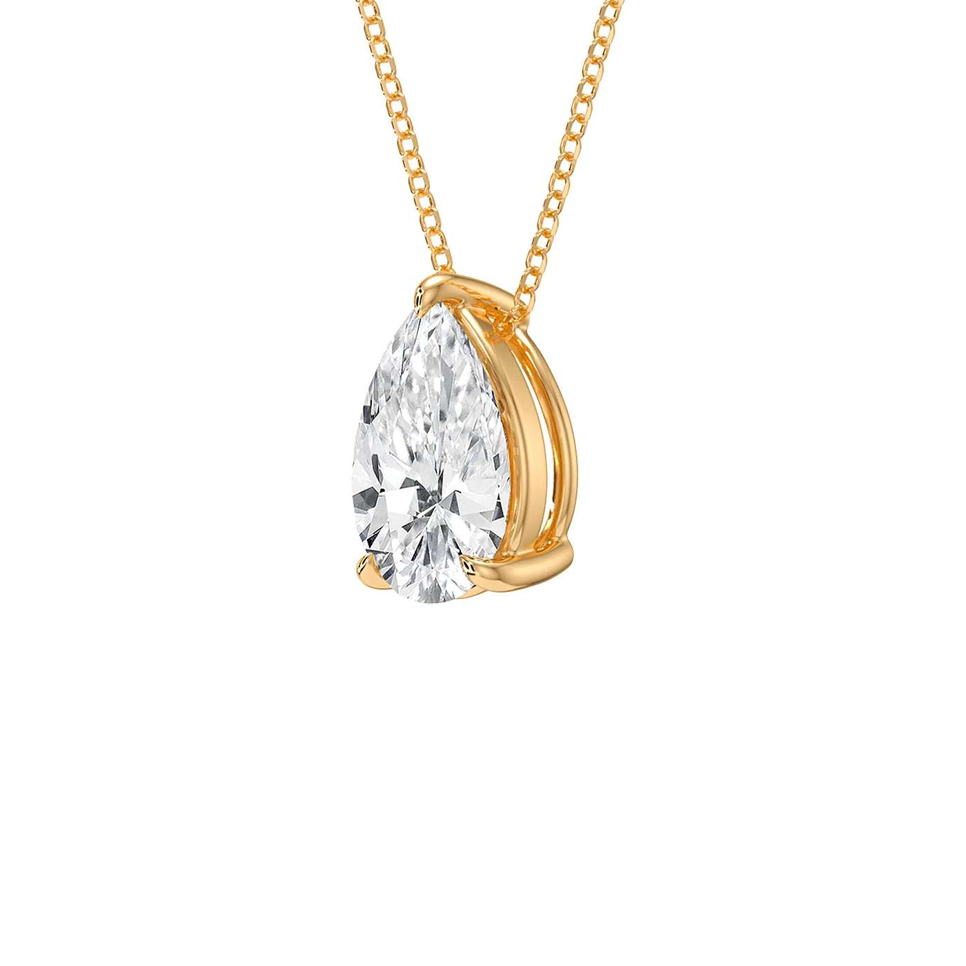 Pear drop pendant in yellow gold, side view