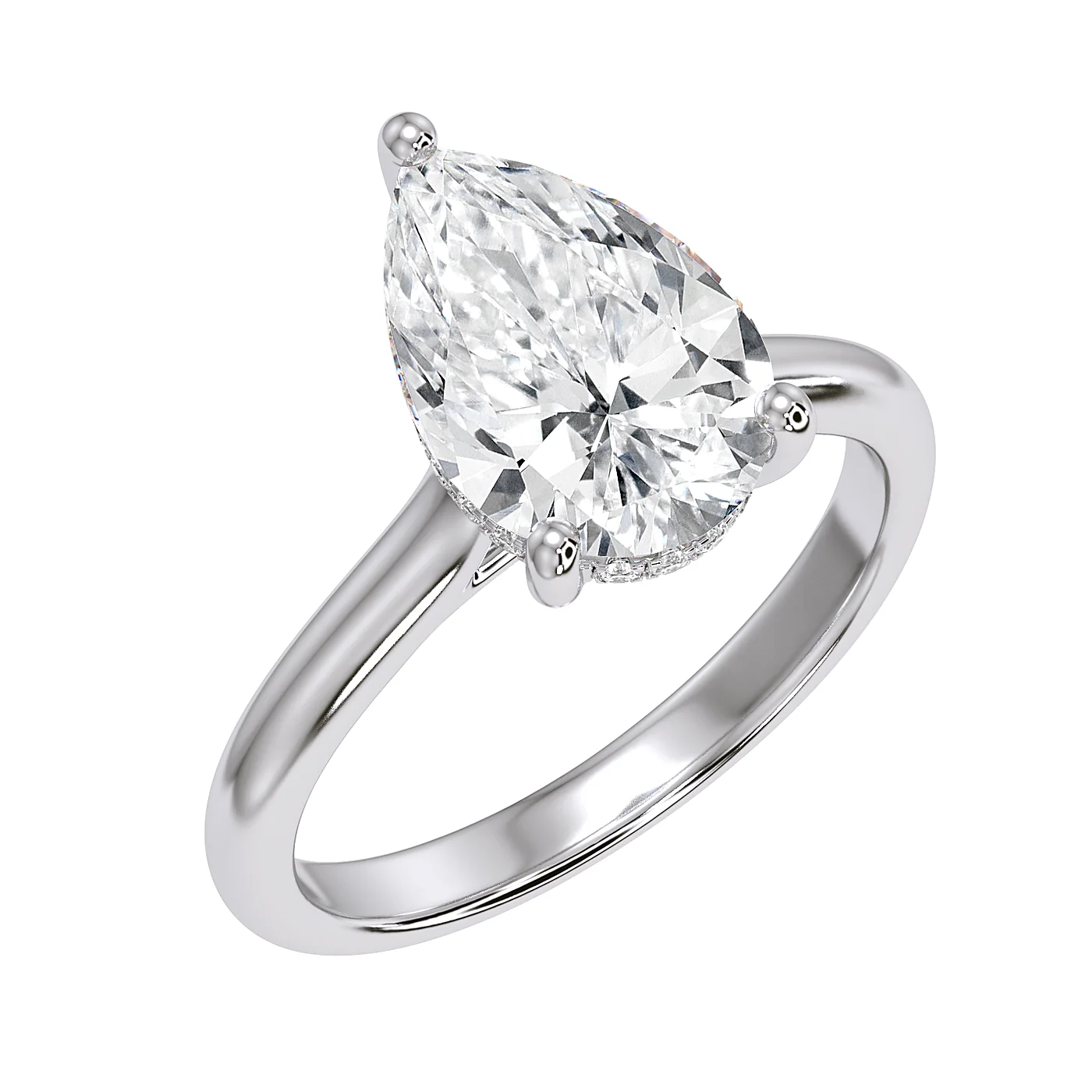 Pear solitaire ring in white gold