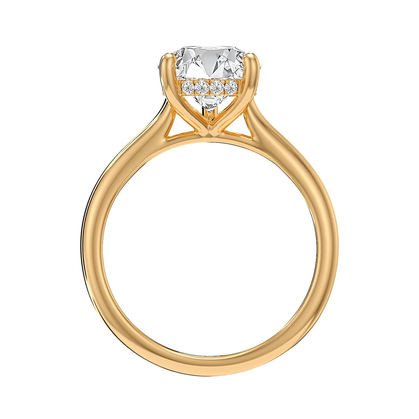 Pear solitaire ring in yellow gold, second angle