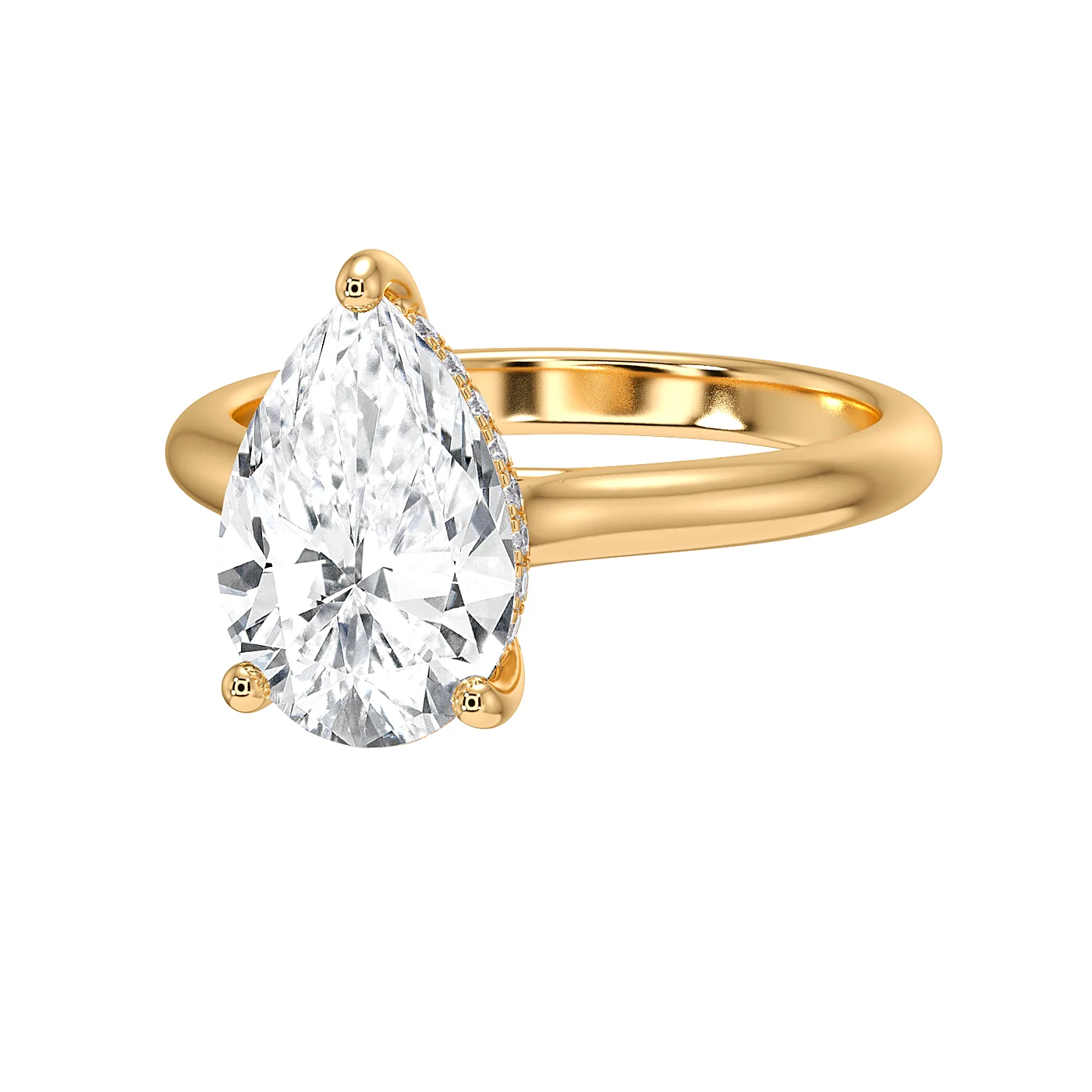 Pear solitaire ring in yellow gold