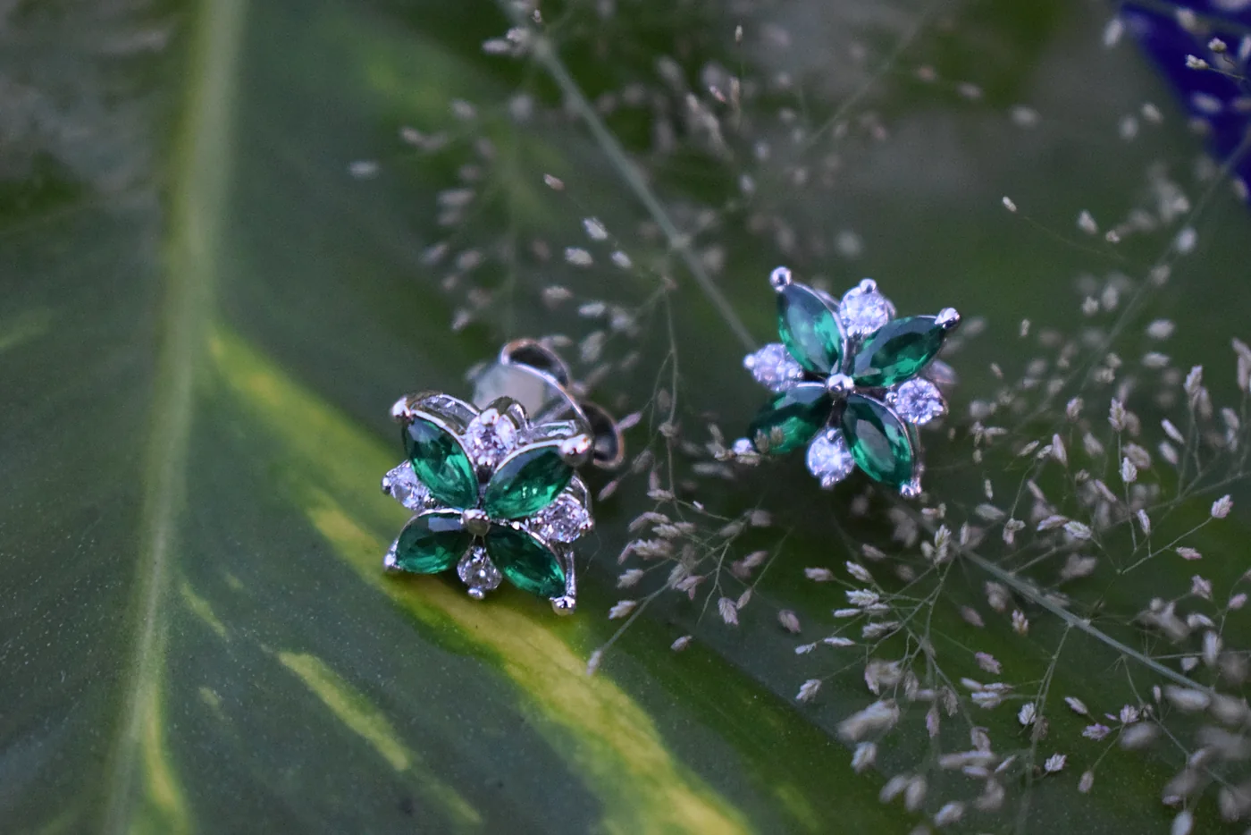 Floral Cluster Studs in silver, product photograph