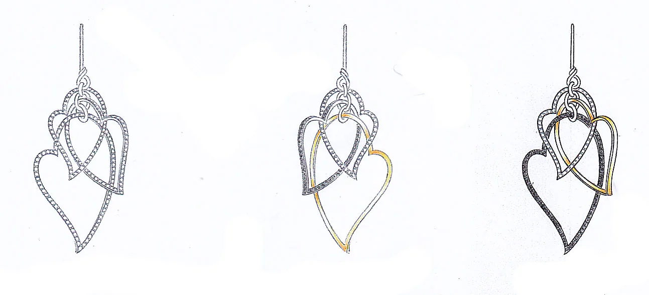Heart Drop Earrings manual jewellery sketch