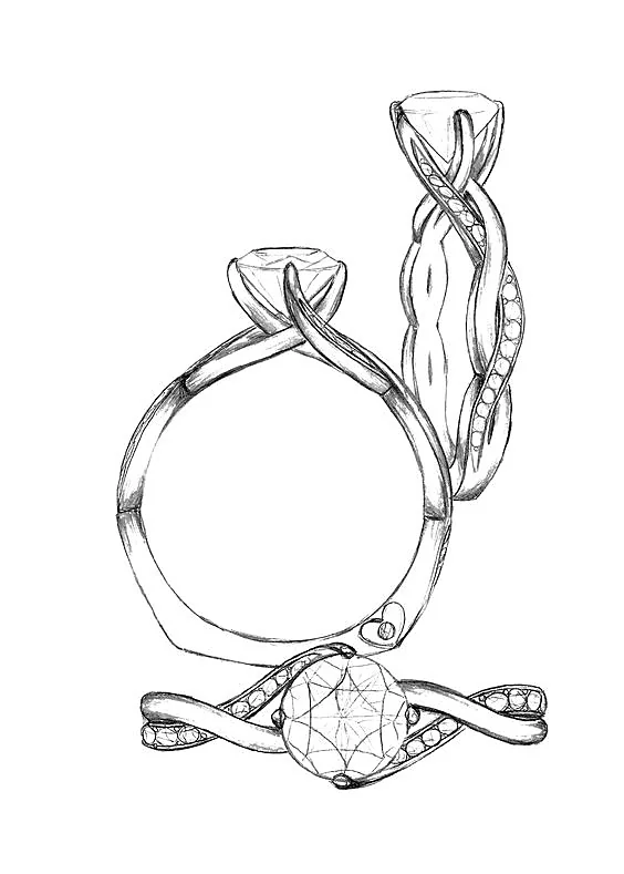 Twist Ring Study manual jewellery sketch
